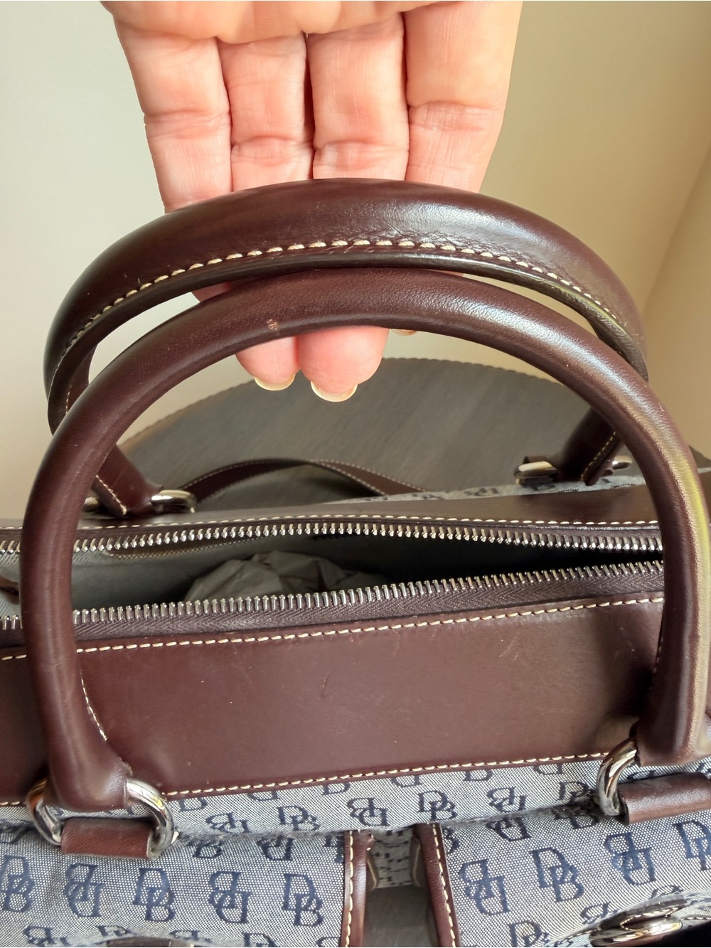 Dooney & Bourke Signature DB Double Pocket Tote w/ Matching Pouch, Pre-Owned - Picture 3 of 15